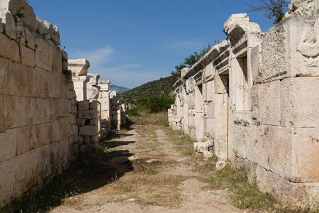street of ancient historical and archeological site and ancient Lycian seaport Andriyake in Turkeyの写真素材