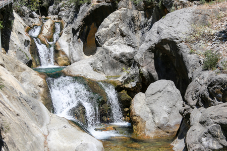 waterfall in mountain canyon Sapadere in Taurus Mountains in Turkey Alanyaの写真素材