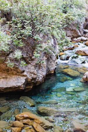 Vertical shot of mountain river in Sapadere canyon of Turkeyの写真素材