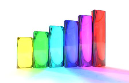 Bar chart with translucent colored columns. 3D illustrationの写真素材