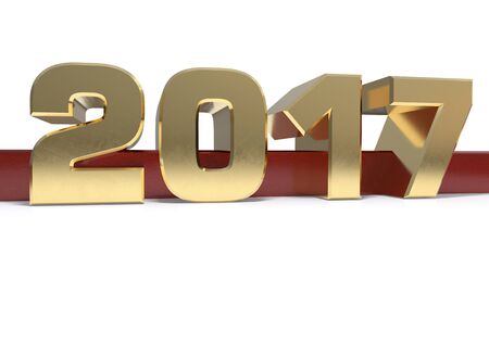 Gold number 2017 (two thousand and seventeen) on a  red and white background. 3D illustration
