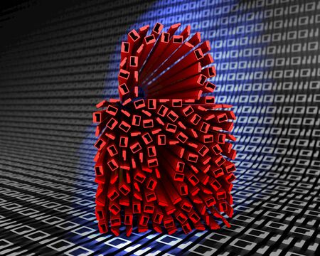 The lock and key of zeros and ones on a background of digits zero and one. 3D illustrationの写真素材