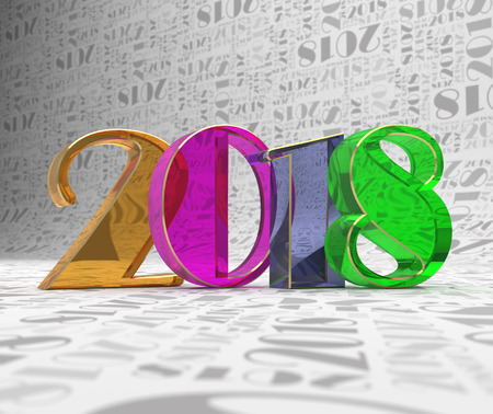 Number 2018 against the background of the numbers two, zero, one, eight. 3d illustration