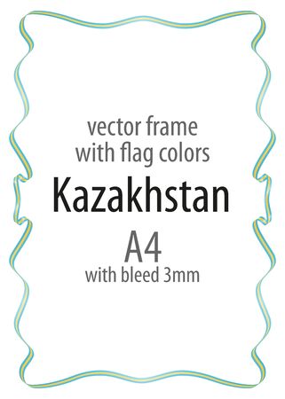Frame and border of ribbon with the colors of the Kazakhstan flagのイラスト素材