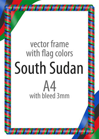 Frame and border of ribbon with the colors of the South Sudan flagのイラスト素材