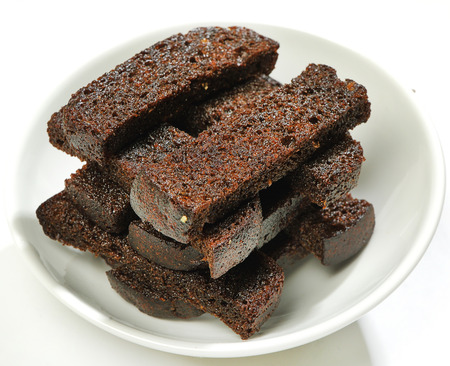 Snack croutons-fried rye bread with spices and salt.の写真素材