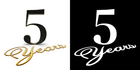 Golden number five (number 5) and the inscription years with drop shadow and alpha channel. 3D illustration.の写真素材