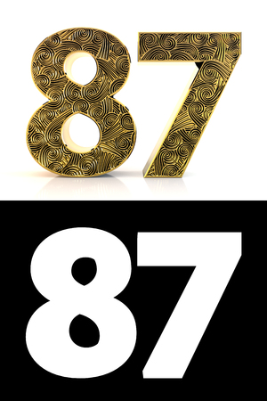 Golden number eighty-seven (87 years) on white background with pattern style , drop shadow and alpha...