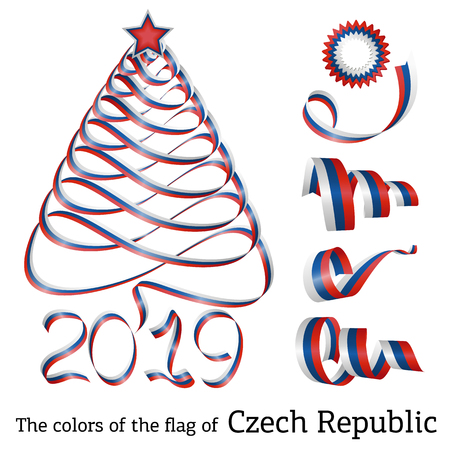 Ribbon in the shape of a Christmas tree with the colors of the flag of Czech Republicのイラスト素材