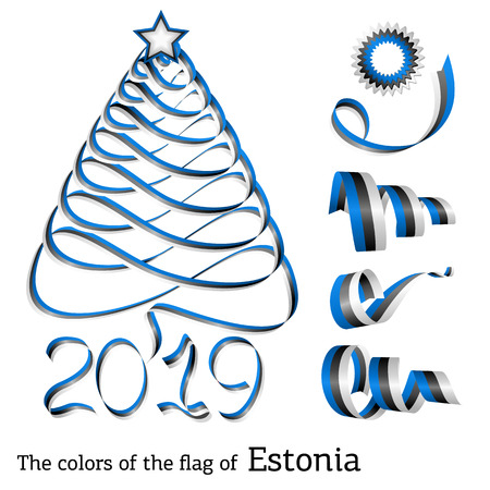 Ribbon in the shape of a Christmas tree with the colors of the flag of Estoniaのイラスト素材