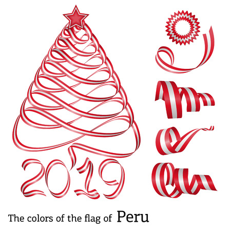 Ribbon in the shape of a Christmas tree with the colors of the flag of Peruのイラスト素材
