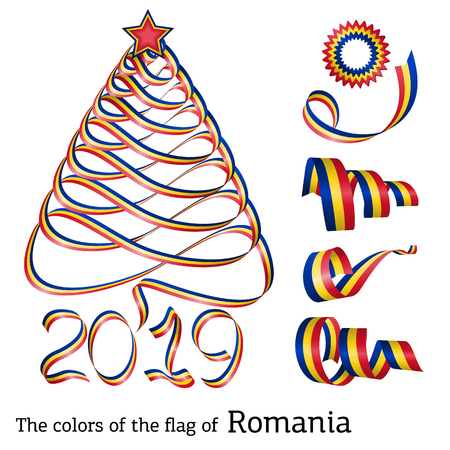 Ribbon in the shape of a Christmas tree with the colors of the flag of Romaniaのイラスト素材