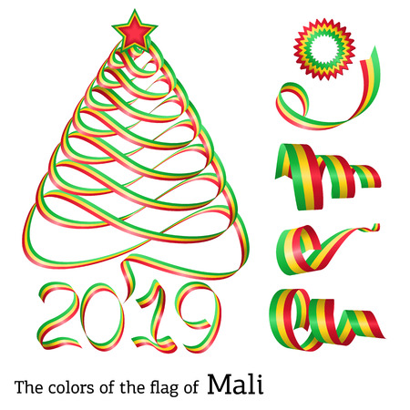 Ribbon in the shape of a Christmas tree with the colors of the flag of Maliのイラスト素材