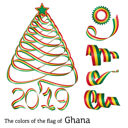 Ribbon in the shape of a Christmas tree with the colors of the flag of Ghanaのイラスト素材