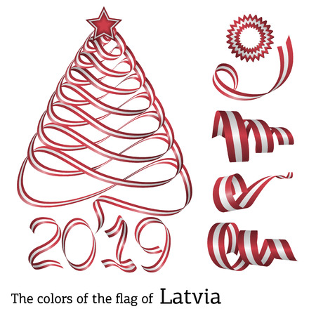 Ribbon in the shape of a Christmas tree with the colors of the flag of Latviaのイラスト素材