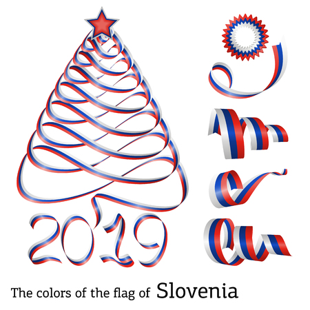 Ribbon in the shape of a Christmas tree with the colors of the flag of Sloveniaのイラスト素材
