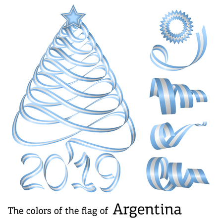 Ribbon in the shape of a Christmas tree with the colors of the flag of Argentinaのイラスト素材