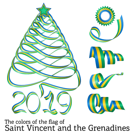 Ribbon in the shape of a Christmas tree with the colors of the flag of Saint Vincent and the Grenadinesのイラスト素材