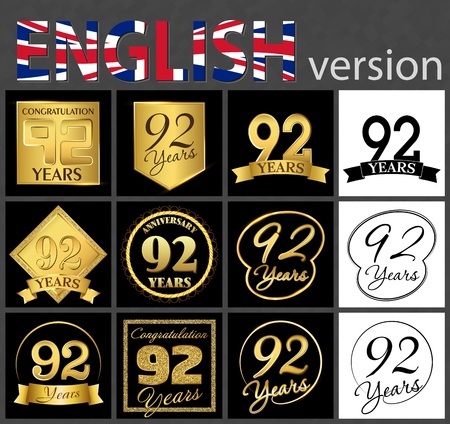 Set of number 92 years (ninety-two years) celebration. Anniversary golden number template elements for your birthday partyのイラスト素材