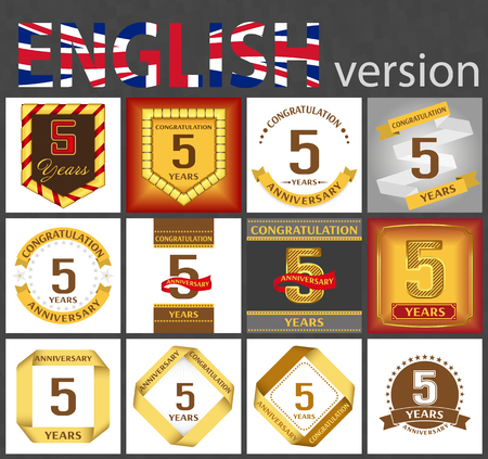 Set of number five years (5 years) celebration design. Anniversary golden number template elements for your birthday partyのイラスト素材