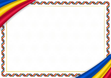 Border made with Moldova national colors. Template elements for your certificate and diploma. Horizontal orientation. Vectorのイラスト素材