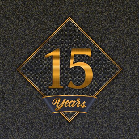 Golden number  fifteen years (15 years) celebration design. Anniversary golden number with luxury background for your birthday partyのイラスト素材
