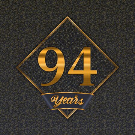 Golden number  ninety-four years (94 years) celebration design. Anniversary golden number with luxury background for your birthday partyのイラスト素材