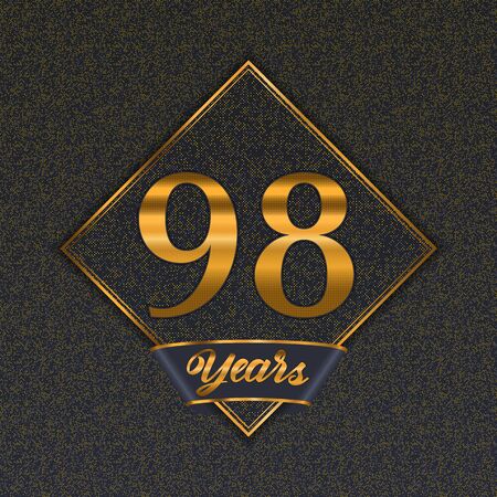 Golden number  ninety-eight years (98 years) celebration design. Anniversary golden number with luxury background for your birthday partyのイラスト素材