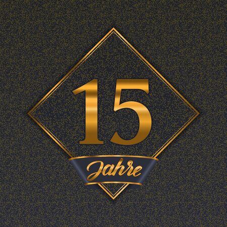 German golden number fifteen years (15 years) celebration design. Anniversary golden number with luxury backgrounds for your birthday partyのイラスト素材
