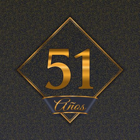 Spanish golden number fifty-one years (51 years) celebration design. Anniversary golden number with luxury backgrounds for your birthday partyのイラスト素材