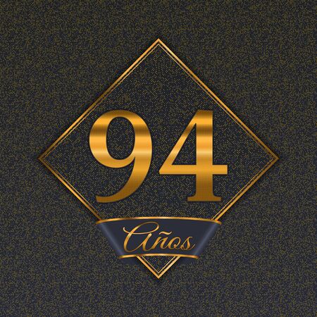 Spanish golden number ninety-four years (94 years) celebration design. Anniversary golden number with luxury backgrounds for your birthday partyのイラスト素材