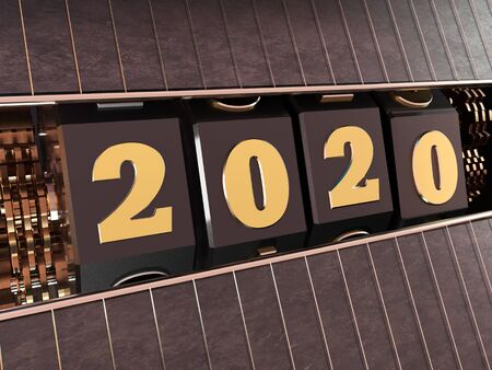 Happy New Year 2020. Numbers 2020 in the style of a one-armed bandit. 3d illustration.