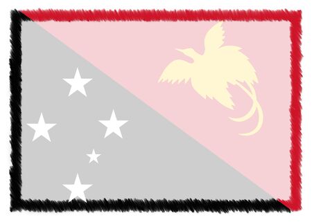 Border made with Papua New Guinea national flag. Brush stroke frame. Template elements for your certificate and diploma. Horizontal orientation.の写真素材