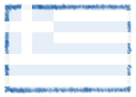 Border made with Greece national flag. Brush stroke frame. Template elements for your certificate and diploma. Horizontal orientation.の写真素材