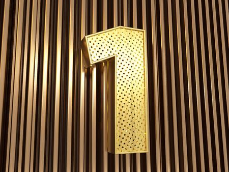 number 1 (number one) perforated with small holes on the metal background. 3D illustration