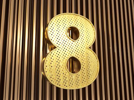 number 8 (number eight) perforated with small holes on the metal background. 3D illustrationの写真素材