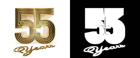 Number 55 (number fifty-five) anniversary celebration design with five parallel lines on a white background with shadow and alpha channel. 3D illustrationの写真素材