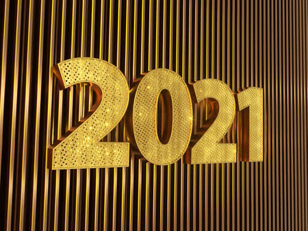 Happy new year and merry Christmas two thousand twenty-one (2021). 3d illustration.の写真素材