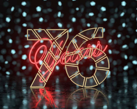 Golden number seventy-six (number 76) cut into perforated gold segments with inscription years with...