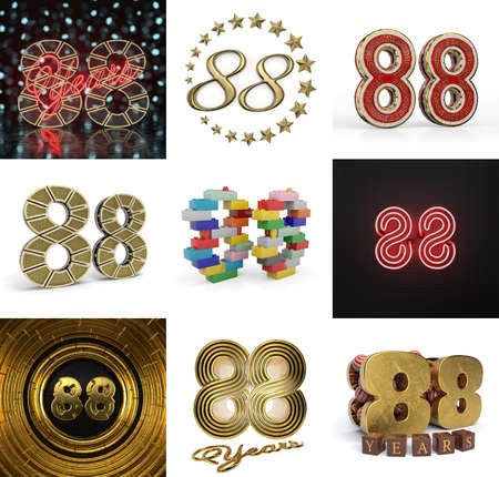 Set of eighty-eight year birthday. Number 88 graphic design element. Anniversary number template...