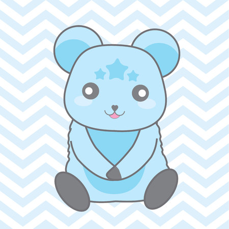 Cute blue bear on chevron background vector cartoon suitable for baby nursery wall design, t shirt design, and postcardのイラスト素材