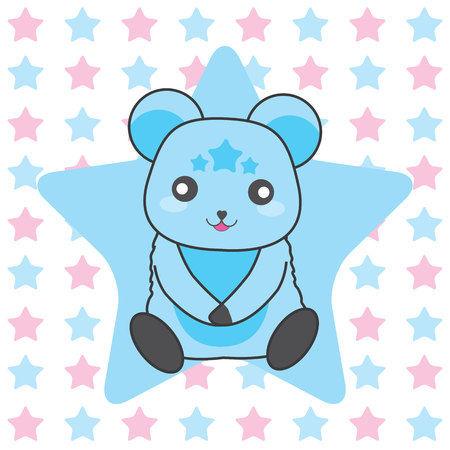 Cute baby bear boy on stars background vector cartoon illustration suitable for Valantine's Day card design, postcard, and invitation cardのイラスト素材
