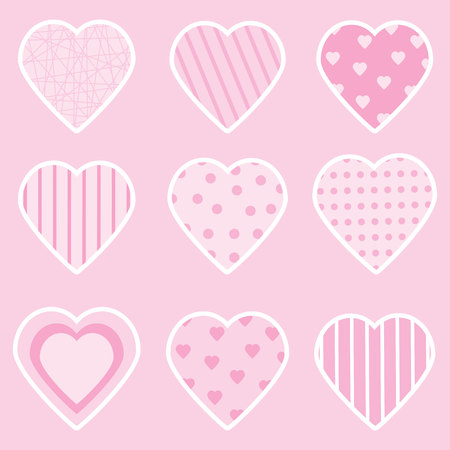Valentine illustration with pink loves shape suitable for Valentine's day sticker set, and clip artのイラスト素材