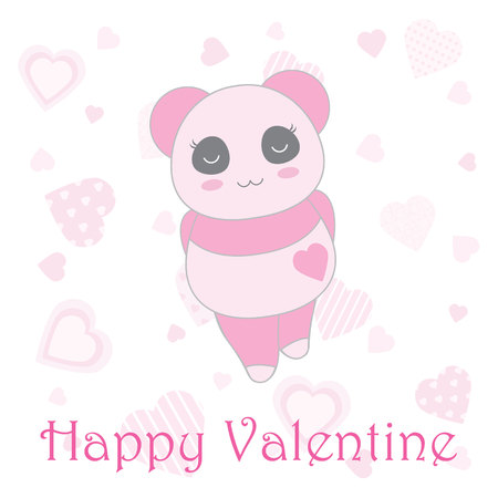 Valentine's day illustration with cute baby pink panda on heart background suitable for Valentine's day invitation card, greeting card, and postcardのイラスト素材