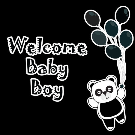 Birthday illustration with cute baby panda brings balloons suitable for birthday invitation card, postcard, and greeting cardのイラスト素材