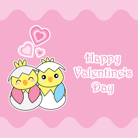 Valentine's day card with cute chicks love each others suitable for Valentine's day greeting card, invitation card, and postcardのイラスト素材