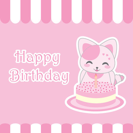 Cute cat with brithday cake vector cartoon illustration suitable for birthday kid wallpaper, postcard and invitation card designのイラスト素材