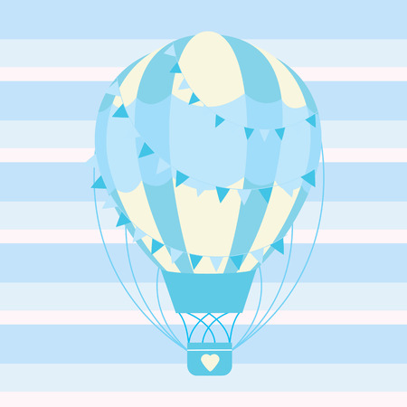 Cute blue hot air balloons on striped background vector cartoon illustration suitable for kid wallpaper, nursery wall and t shirt background designのイラスト素材