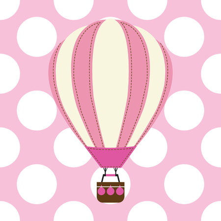 Baby nursery wall vector cartoon with cute pink hot air balloon on polka dot background suitable for baby girl nursery wall and wall decorationのイラスト素材