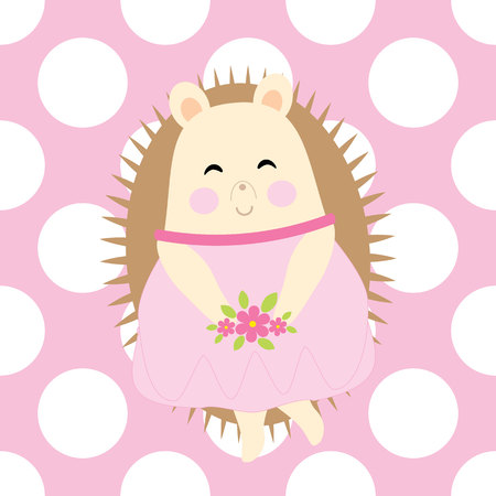 Baby nursery wall vector cartoon with cute porcupine girl on polka dot background suitable for baby nursery wall and wall decorationのイラスト素材